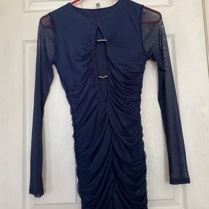 lucy in the sky blue mesh fitted dress